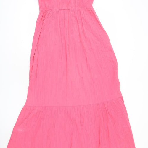 Monsoon Womens Pink 100% Cotton Maxi Size M Off the Shoulder Pullover - Ruffle Detail, Tassels