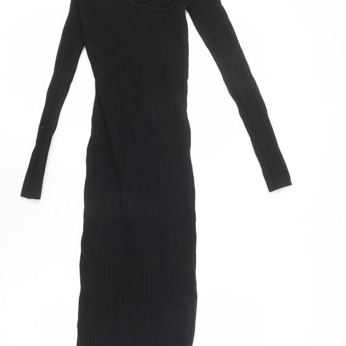 Zara Womens Black Cotton Bodycon Size S Scoop Neck Pullover - Stretchy, Ribbed