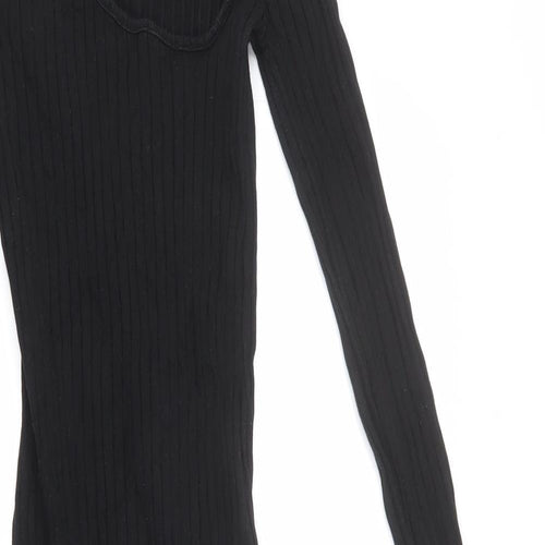 Zara Womens Black Cotton Bodycon Size S Scoop Neck Pullover - Stretchy, Ribbed