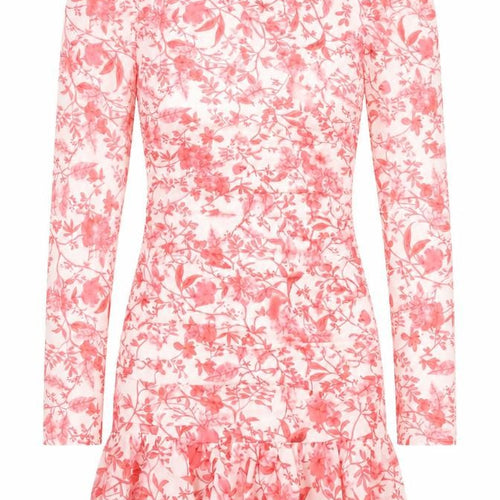 In the Style Womens White Floral Polyester Bodycon Size 8 Round Neck Zip - Cut Out Detail, Tie Back, Ruffles
