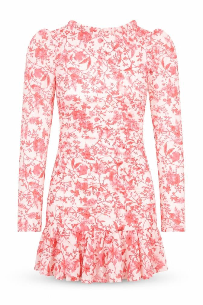 In the Style Womens White Floral Polyester Bodycon Size 8 Round Neck Zip - Cut Out Detail, Tie Back, Ruffles