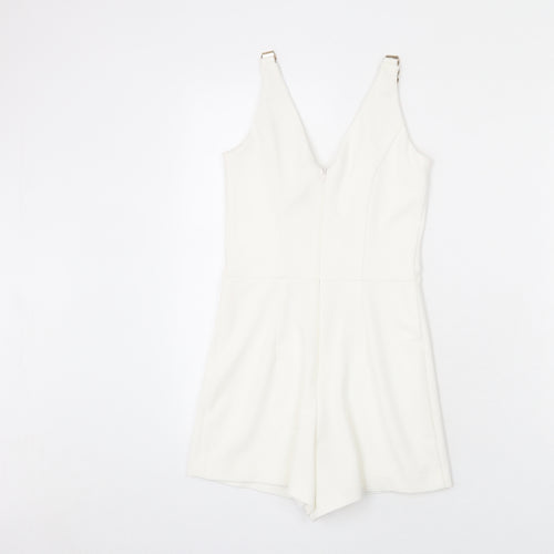 Miss Selfridge Womens White Polyester Romper One-Piece Size 6 Zip - Chain Strap