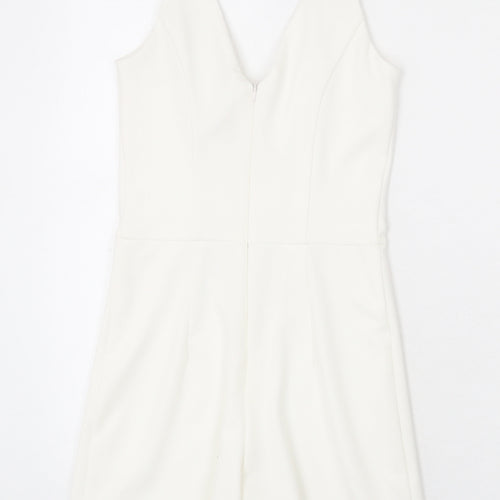 Miss Selfridge Womens White Polyester Romper One-Piece Size 6 Zip - Chain Strap