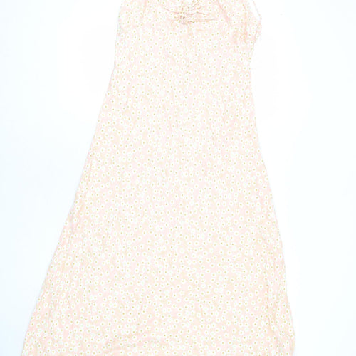 Zara Womens Pink Floral Viscose Slip Dress Size XL V-Neck Zip