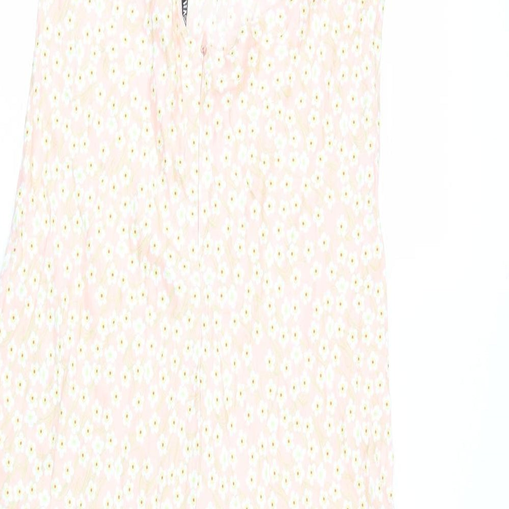 Zara Womens Pink Floral Viscose Slip Dress Size XL V-Neck Zip