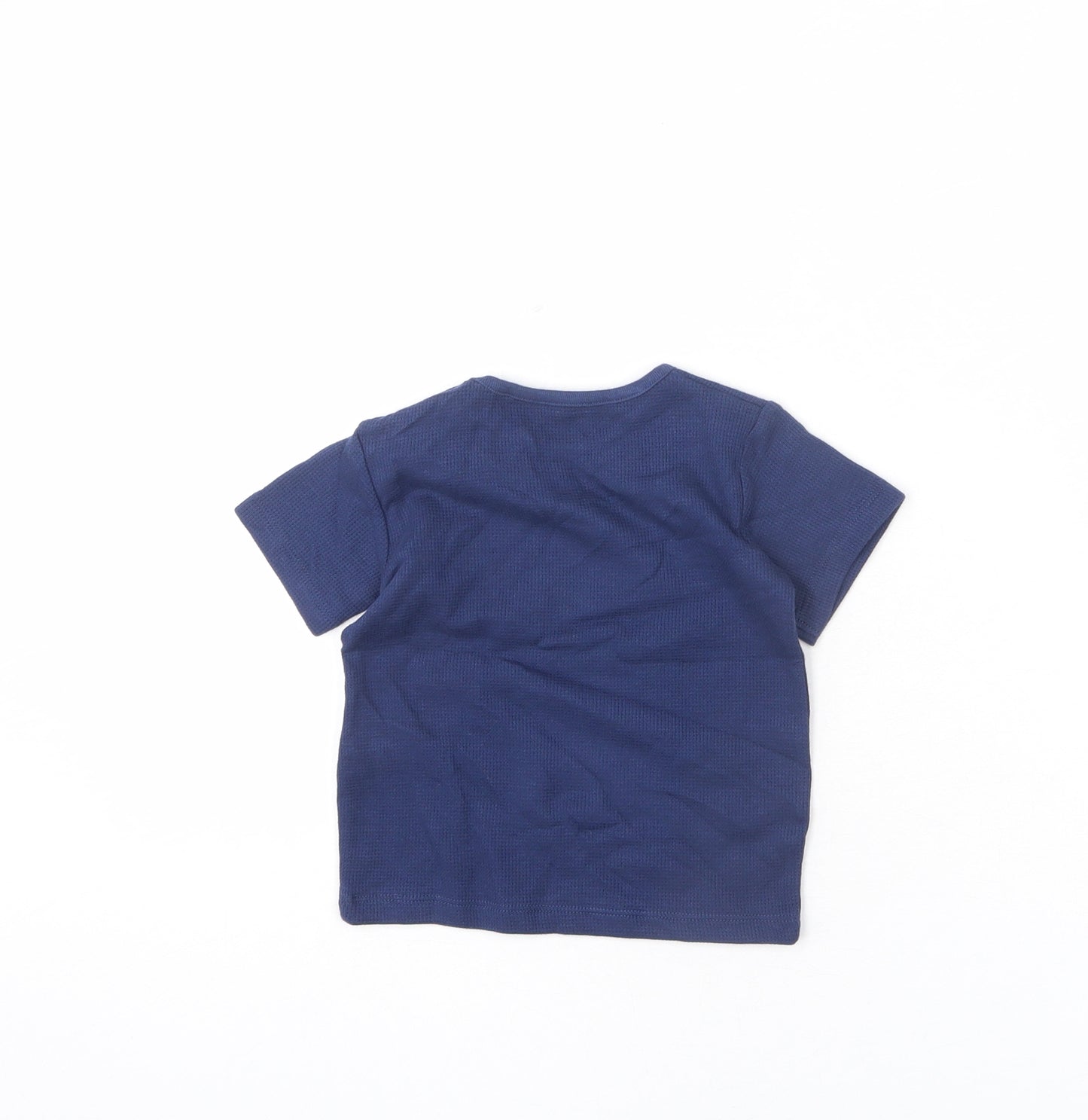 Marks and Spencer Baby Blue 100% Cotton Basic T-Shirt Size 9-12 Months Round Neck Snap - Anchor