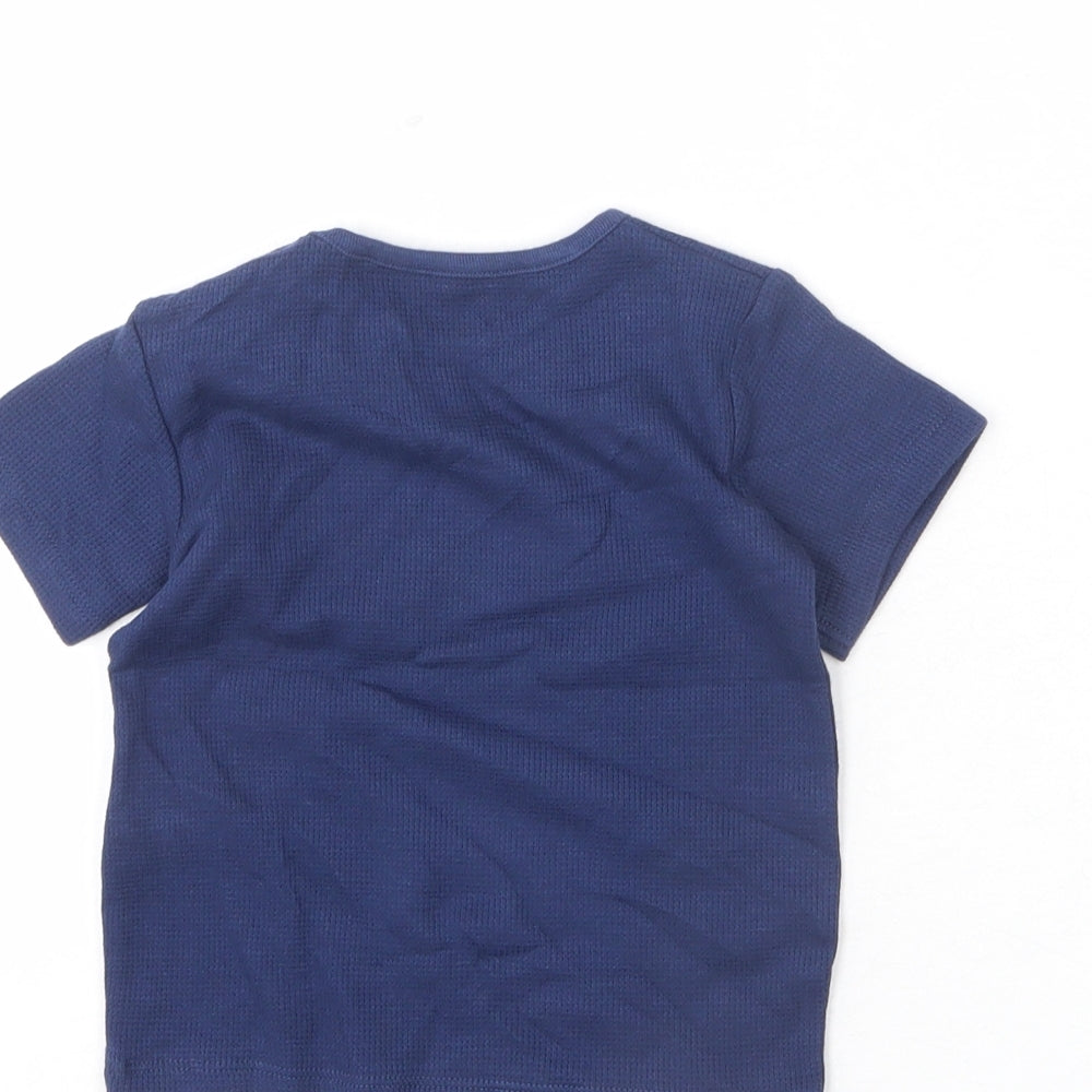 Marks and Spencer Baby Blue 100% Cotton Basic T-Shirt Size 9-12 Months Round Neck Snap - Anchor