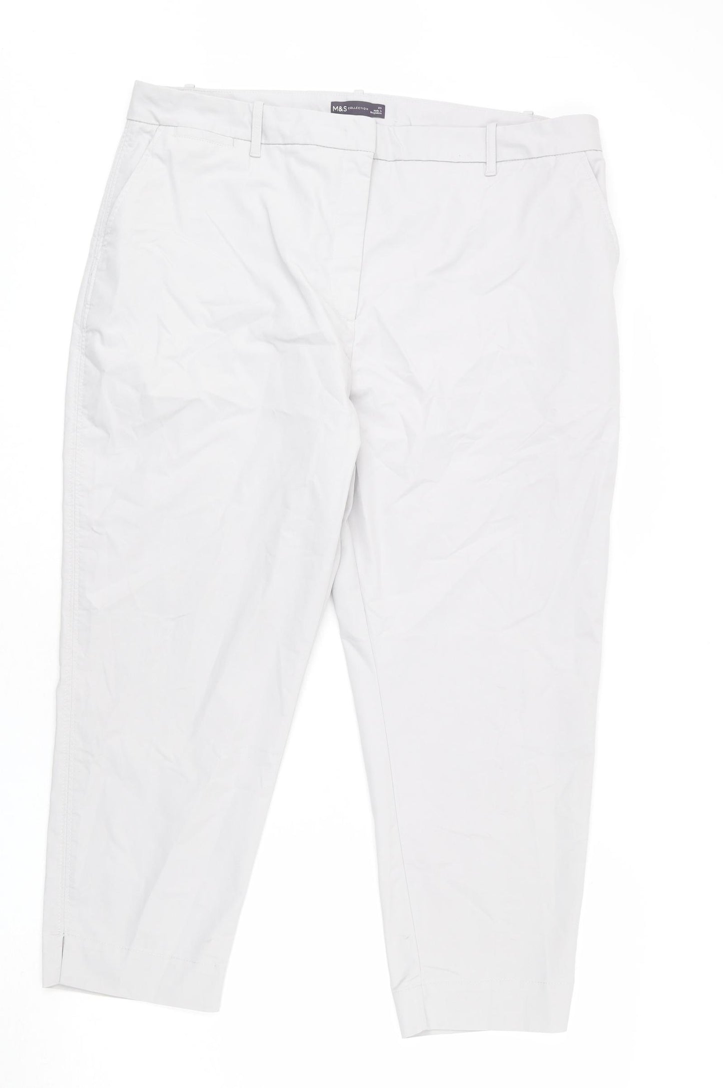 Marks and Spencer Womens Green Cotton Chino Trousers Size 20 L25 in Regular Zip - Short Length