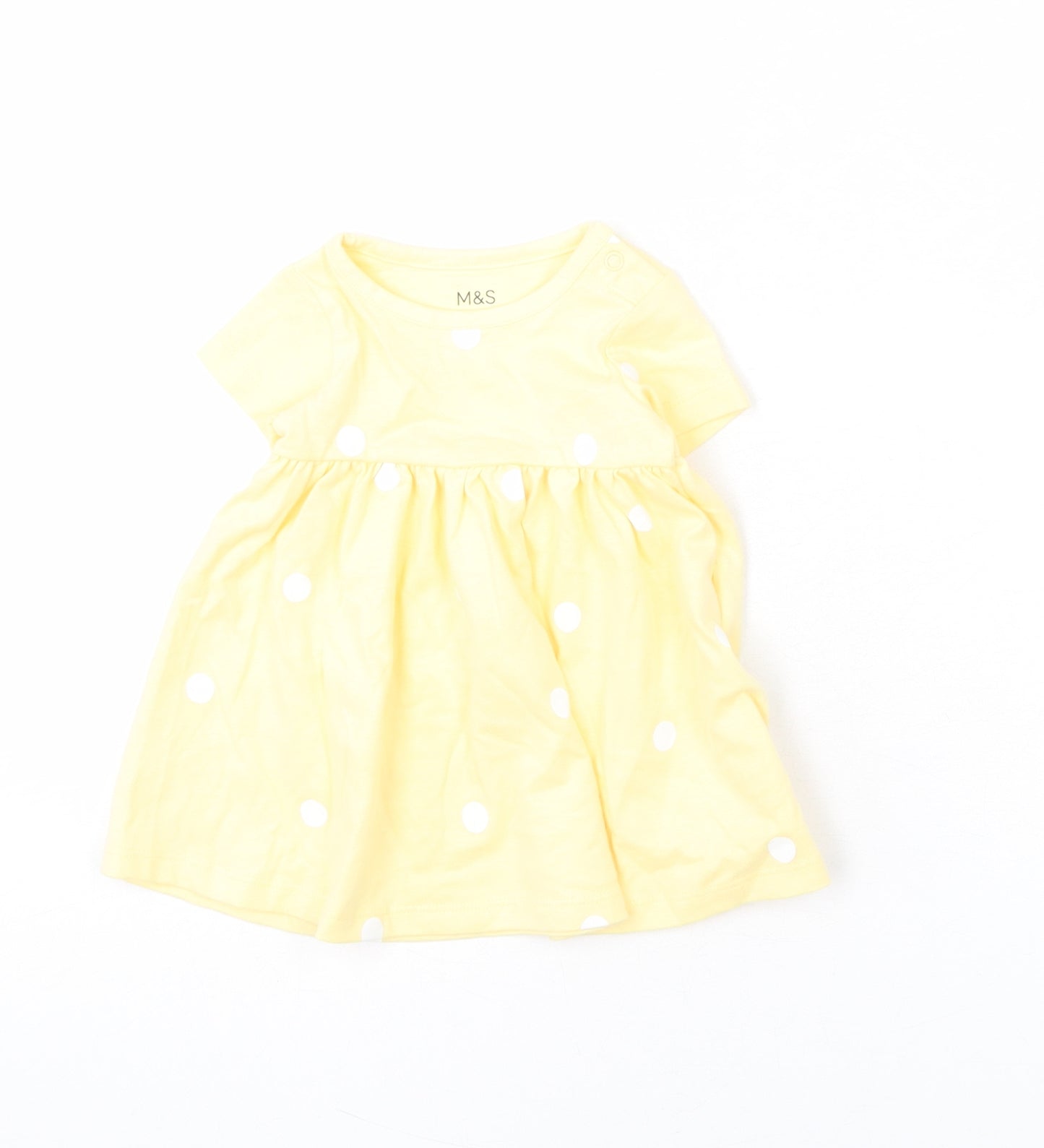 Marks and Spencer Girls Yellow Polka Dot Cotton Fit & Flare Size 0-3 Months Round Neck Snap
