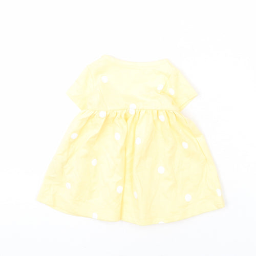 Marks and Spencer Girls Yellow Polka Dot Cotton Fit & Flare Size 0-3 Months Round Neck Snap