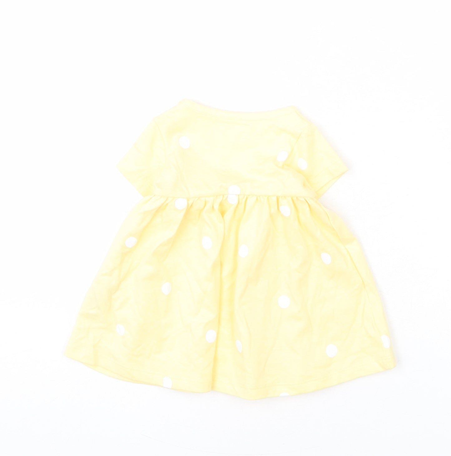 Marks and Spencer Girls Yellow Polka Dot Cotton Fit & Flare Size 0-3 Months Round Neck Snap