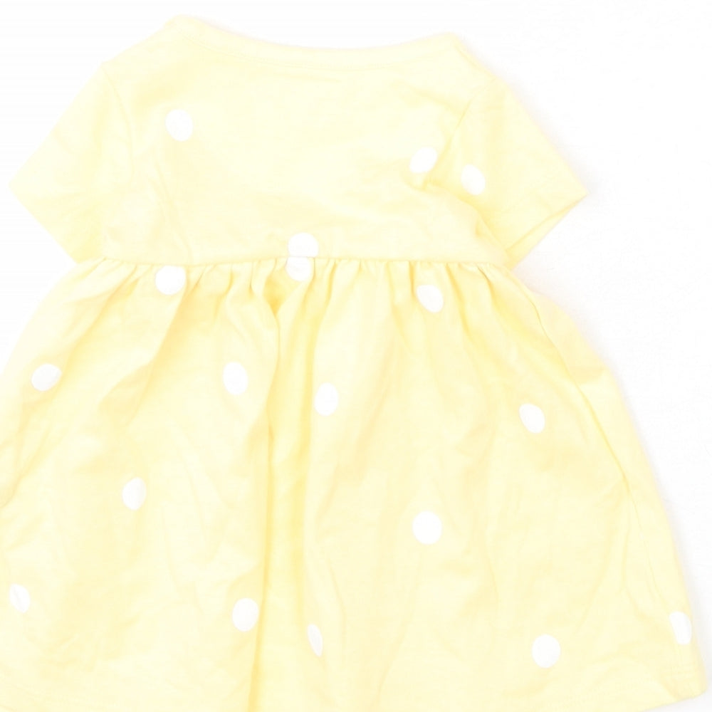 Marks and Spencer Girls Yellow Polka Dot Cotton Fit & Flare Size 0-3 Months Round Neck Snap