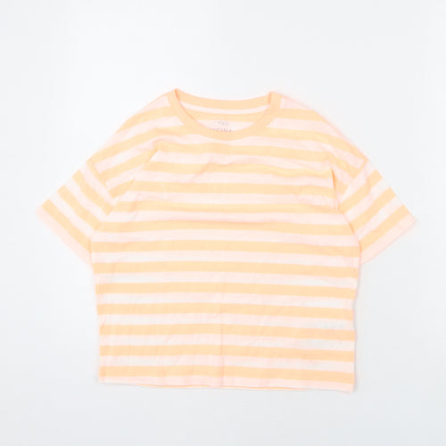 Marks and Spencer Girls Orange Striped Cotton Cropped T-Shirt Size 10-11 Years Round Neck Pullover