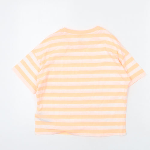 Marks and Spencer Girls Orange Striped Cotton Cropped T-Shirt Size 10-11 Years Round Neck Pullover
