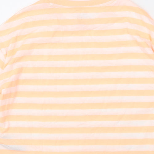 Marks and Spencer Girls Orange Striped Cotton Cropped T-Shirt Size 10-11 Years Round Neck Pullover