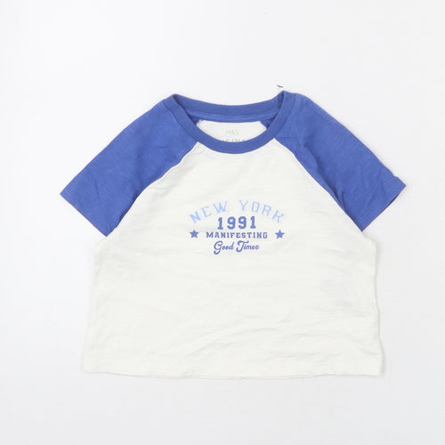 Marks and Spencer Girls White Cotton Cropped T-Shirt Size 6-7 Years Round Neck Pullover - New York, Manifesting A Good Time