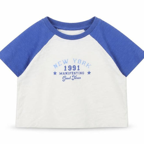 Marks and Spencer Girls White Cotton Cropped T-Shirt Size 6-7 Years Round Neck Pullover - New York, Manifesting A Good Time