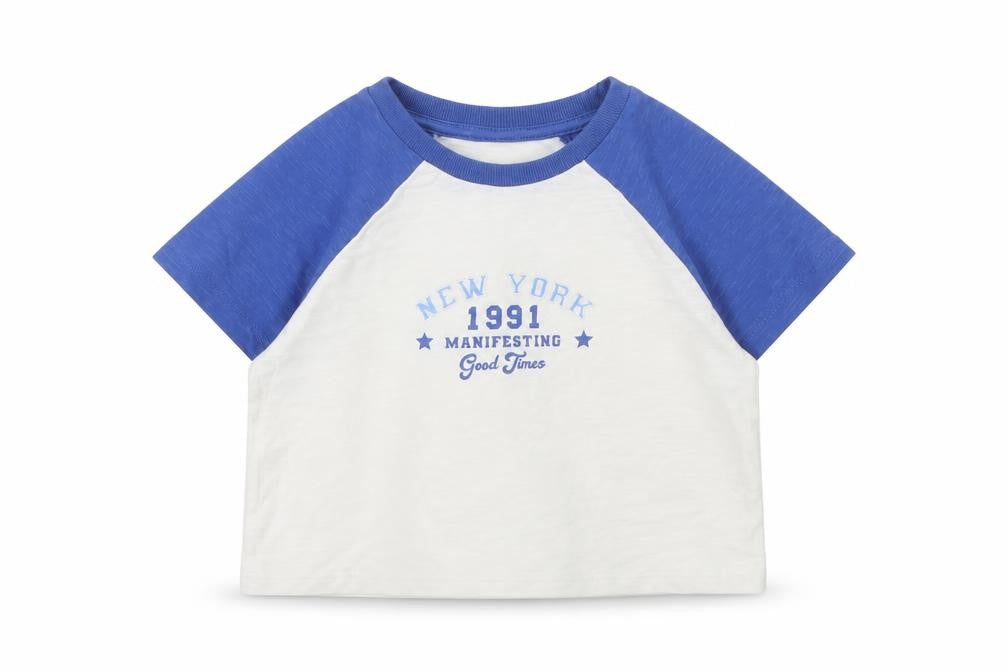 Marks and Spencer Girls White Cotton Cropped T-Shirt Size 6-7 Years Round Neck Pullover - New York, Manifesting A Good Time
