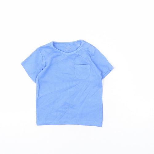 Marks and Spencer Baby Blue Cotton Basic T-Shirt Size 9-12 Months Round Neck Pullover