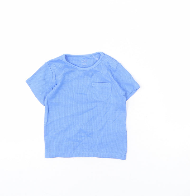 Marks and Spencer Baby Blue Cotton Basic T-Shirt Size 9-12 Months Round Neck Pullover