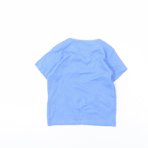 Marks and Spencer Baby Blue Cotton Basic T-Shirt Size 9-12 Months Round Neck Pullover