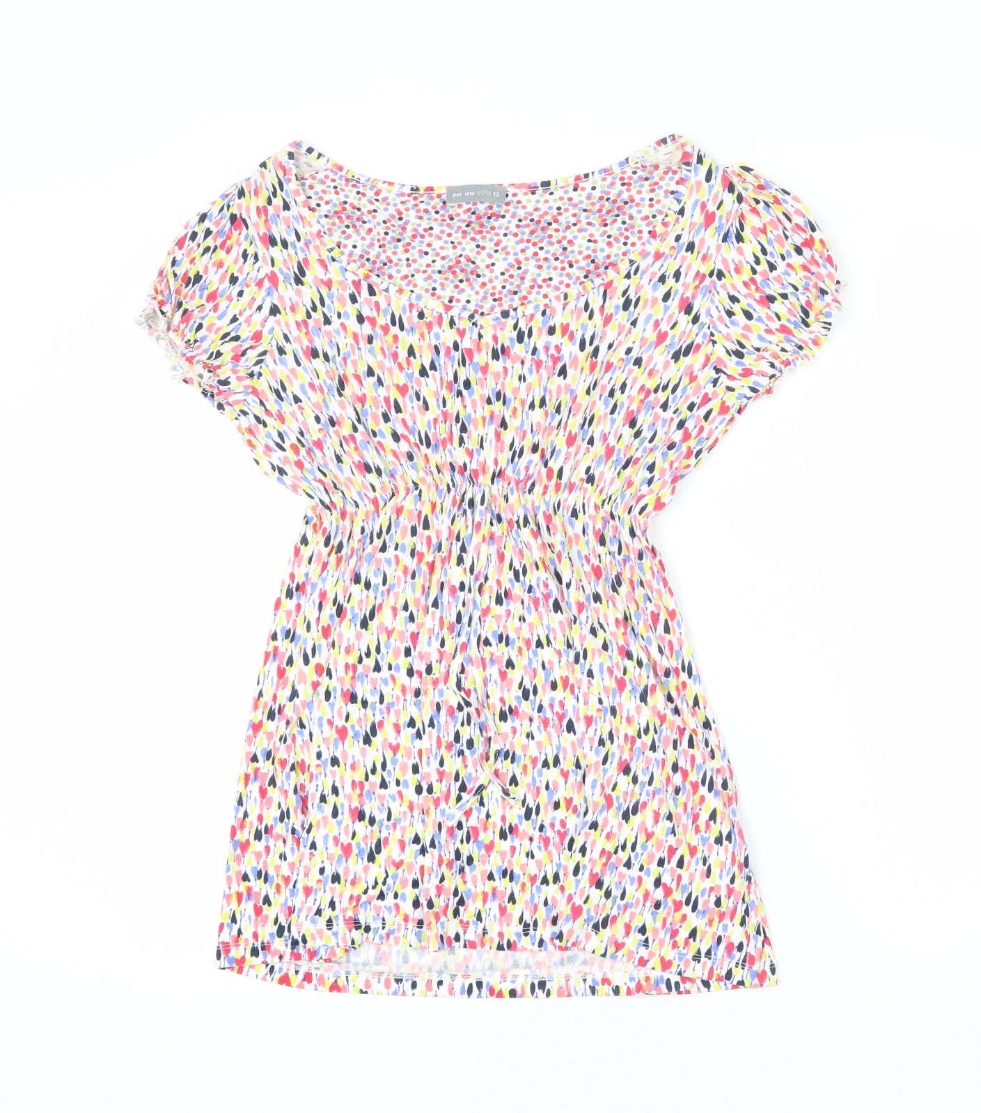 Per Una Womens Multicoloured Geometric Viscose Tunic T-Shirt Size 12 V-Neck - Elastic Waist