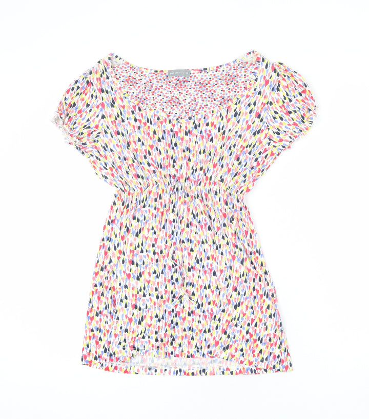 Per Una Womens Multicoloured Geometric Viscose Tunic T-Shirt Size 12 V-Neck - Elastic Waist