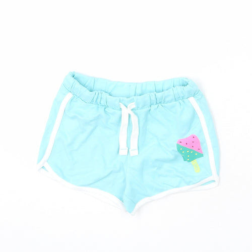 Marks and Spencer Girls Blue 100% Cotton Sweat Shorts Size 6-7 Years Regular Drawstring - Ice Lolly