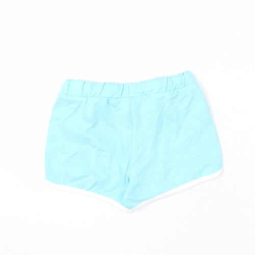 Marks and Spencer Girls Blue 100% Cotton Sweat Shorts Size 6-7 Years Regular Drawstring - Ice Lolly