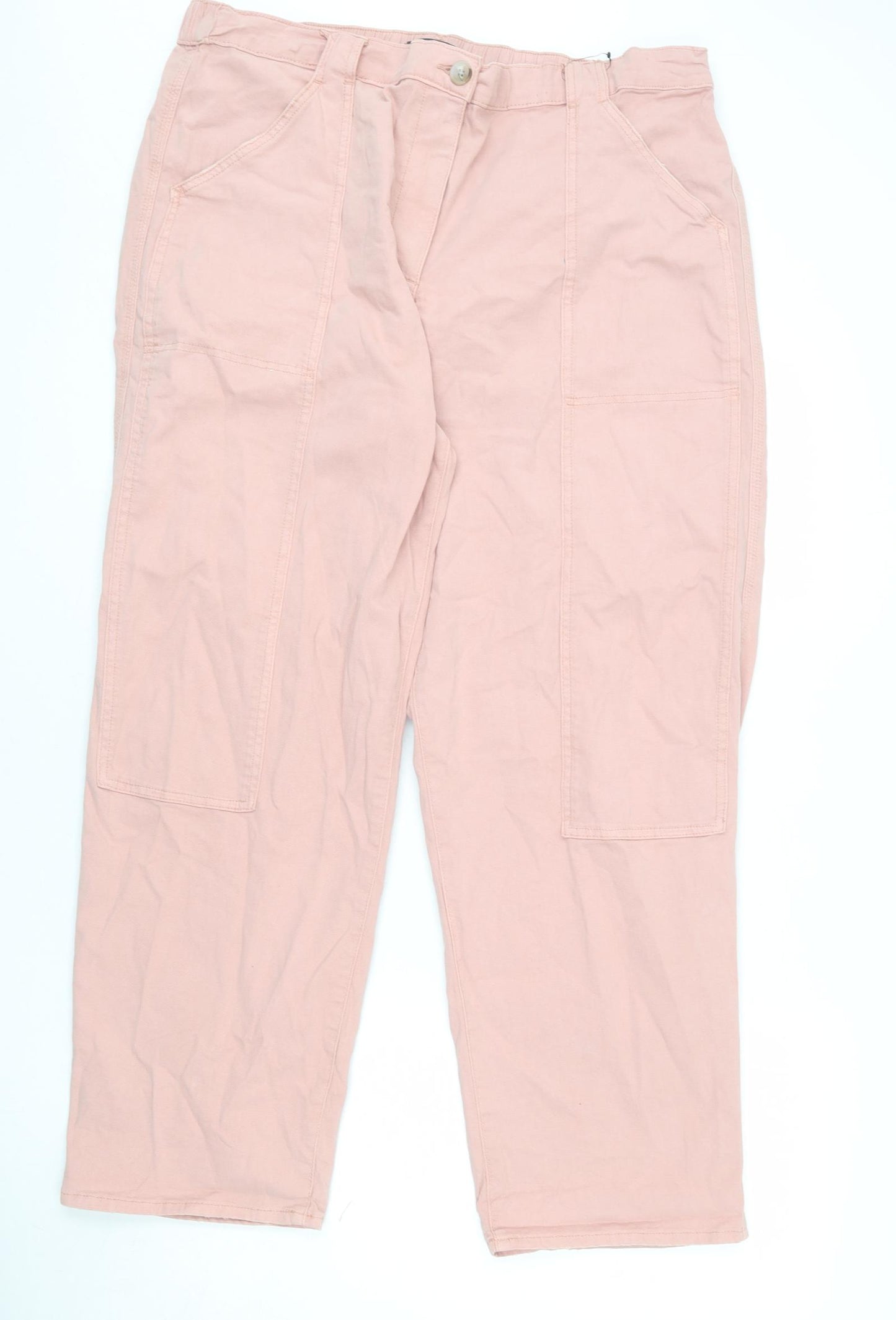 Marks and Spencer Womens Pink Cotton Cargo Trousers Size 22 L30 in Regular Zip - Distressed Pockets
