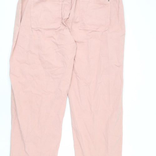 Marks and Spencer Womens Pink Cotton Cargo Trousers Size 22 L30 in Regular Zip - Distressed Pockets