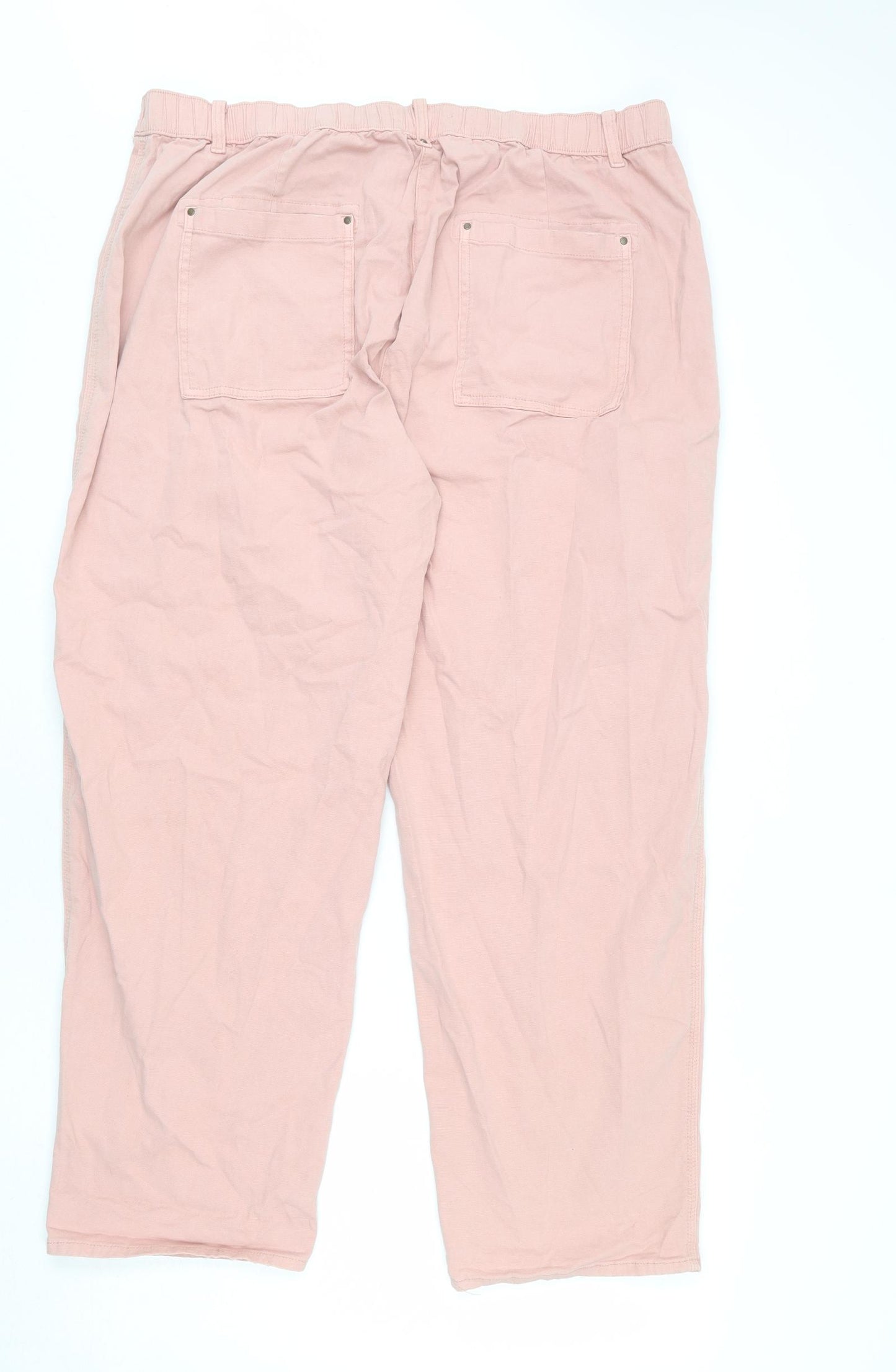 Marks and Spencer Womens Pink Cotton Cargo Trousers Size 22 L30 in Regular Zip - Distressed Pockets