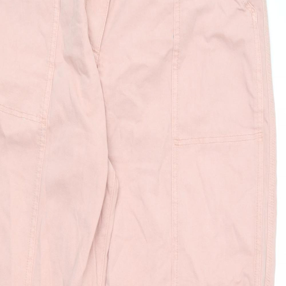 Marks and Spencer Womens Pink Cotton Cargo Trousers Size 22 L30 in Regular Zip - Distressed Pockets