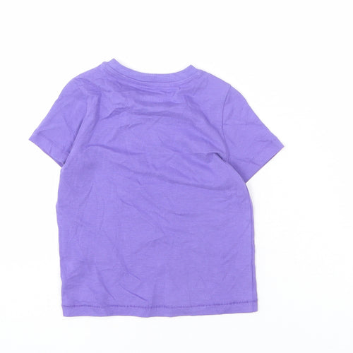 Marks and Spencer Girls Purple Cotton Basic T-Shirt Size 2-3 Years Round Neck Pullover - Summer Holiday, Pineapple