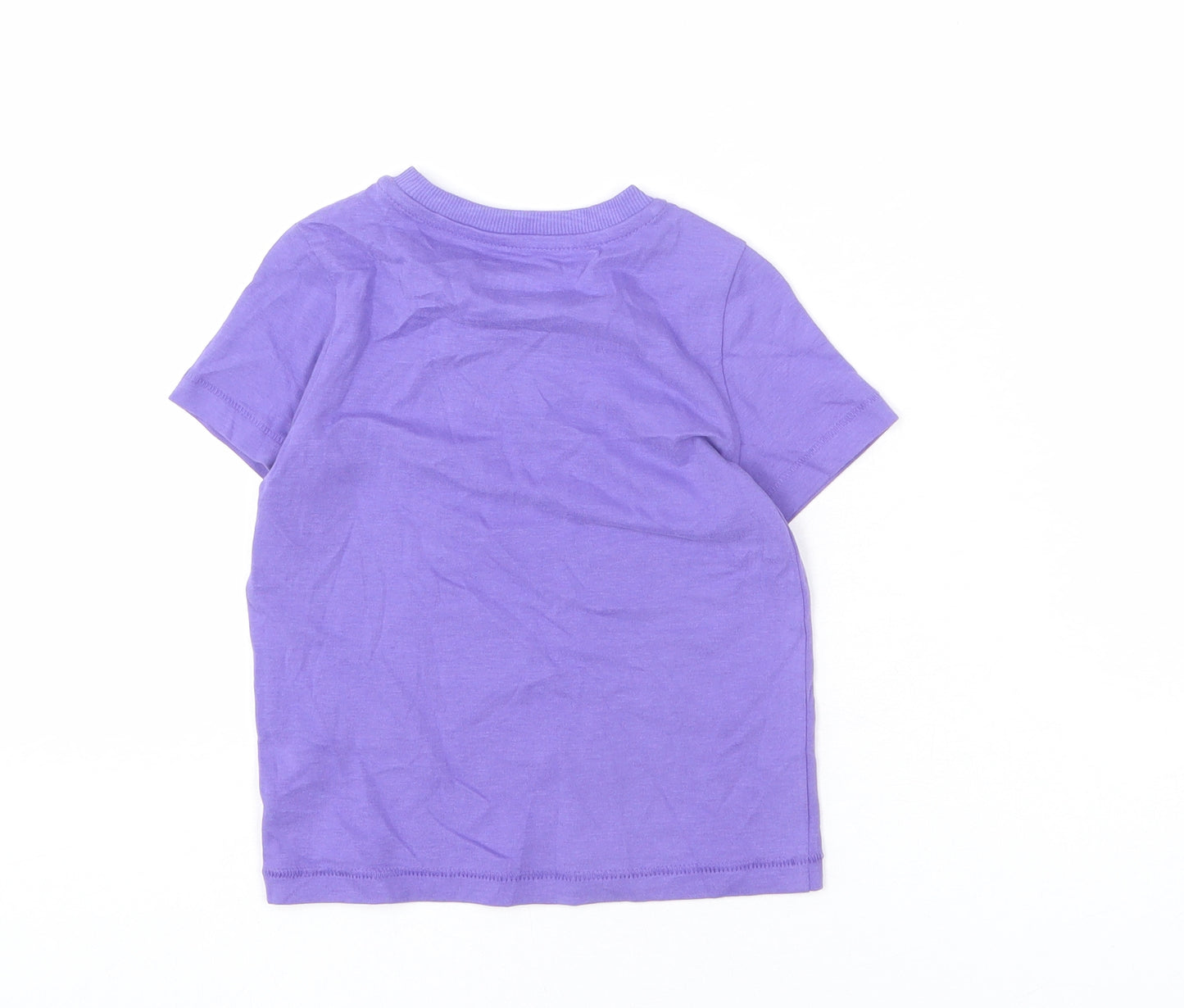 Marks and Spencer Girls Purple Cotton Basic T-Shirt Size 2-3 Years Round Neck Pullover - Summer Holiday, Pineapple