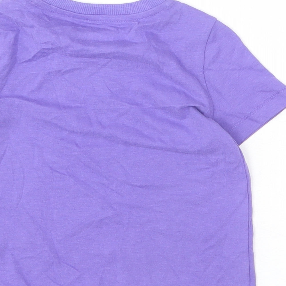 Marks and Spencer Girls Purple Cotton Basic T-Shirt Size 2-3 Years Round Neck Pullover - Summer Holiday, Pineapple