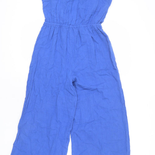 Marks and Spencer Girls Blue Cotton Jumpsuit One-Piece Size 11-12 Years L23 in Button - Cut Out Detail