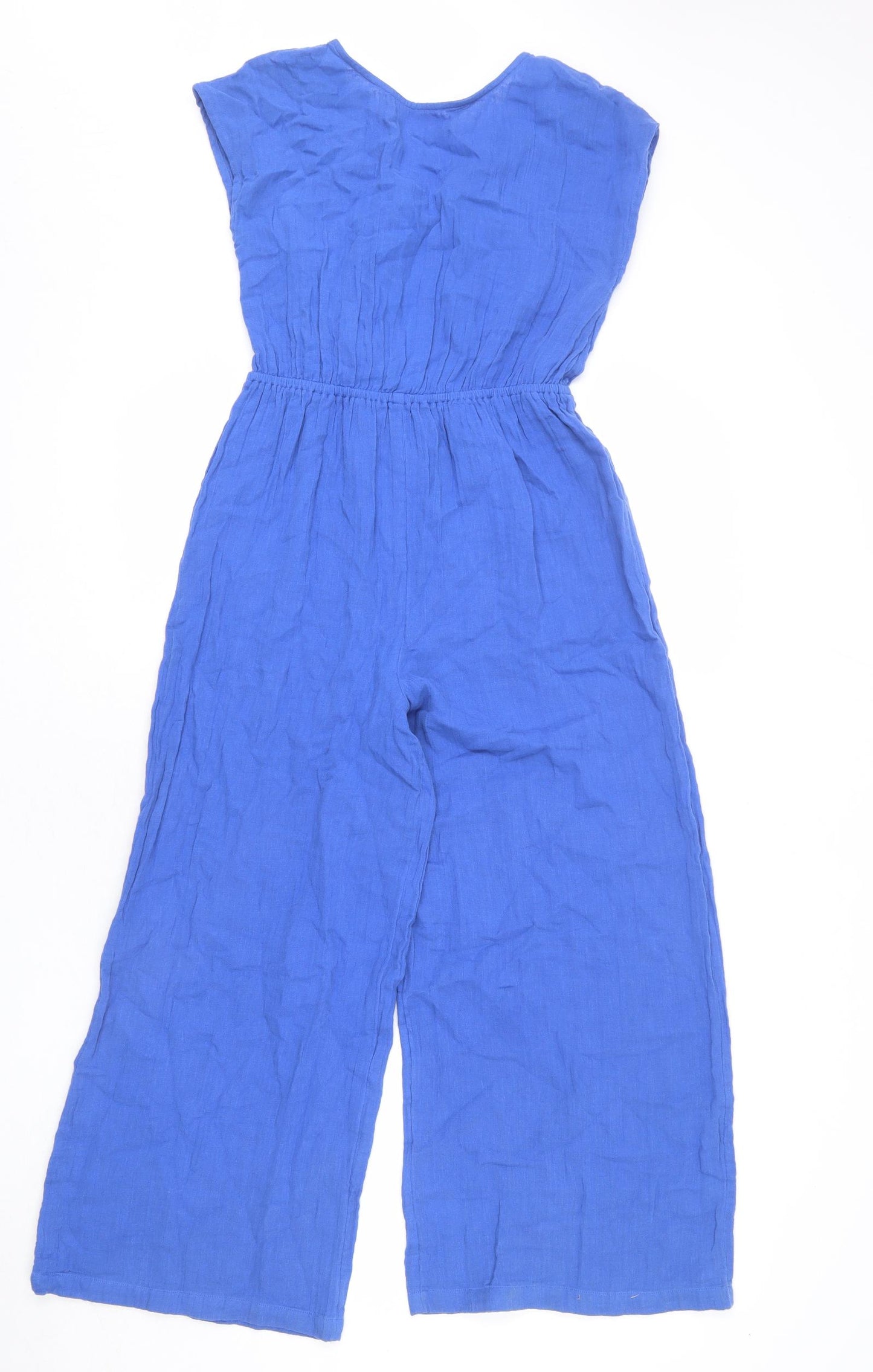 Marks and Spencer Girls Blue Cotton Jumpsuit One-Piece Size 11-12 Years L23 in Button - Cut Out Detail