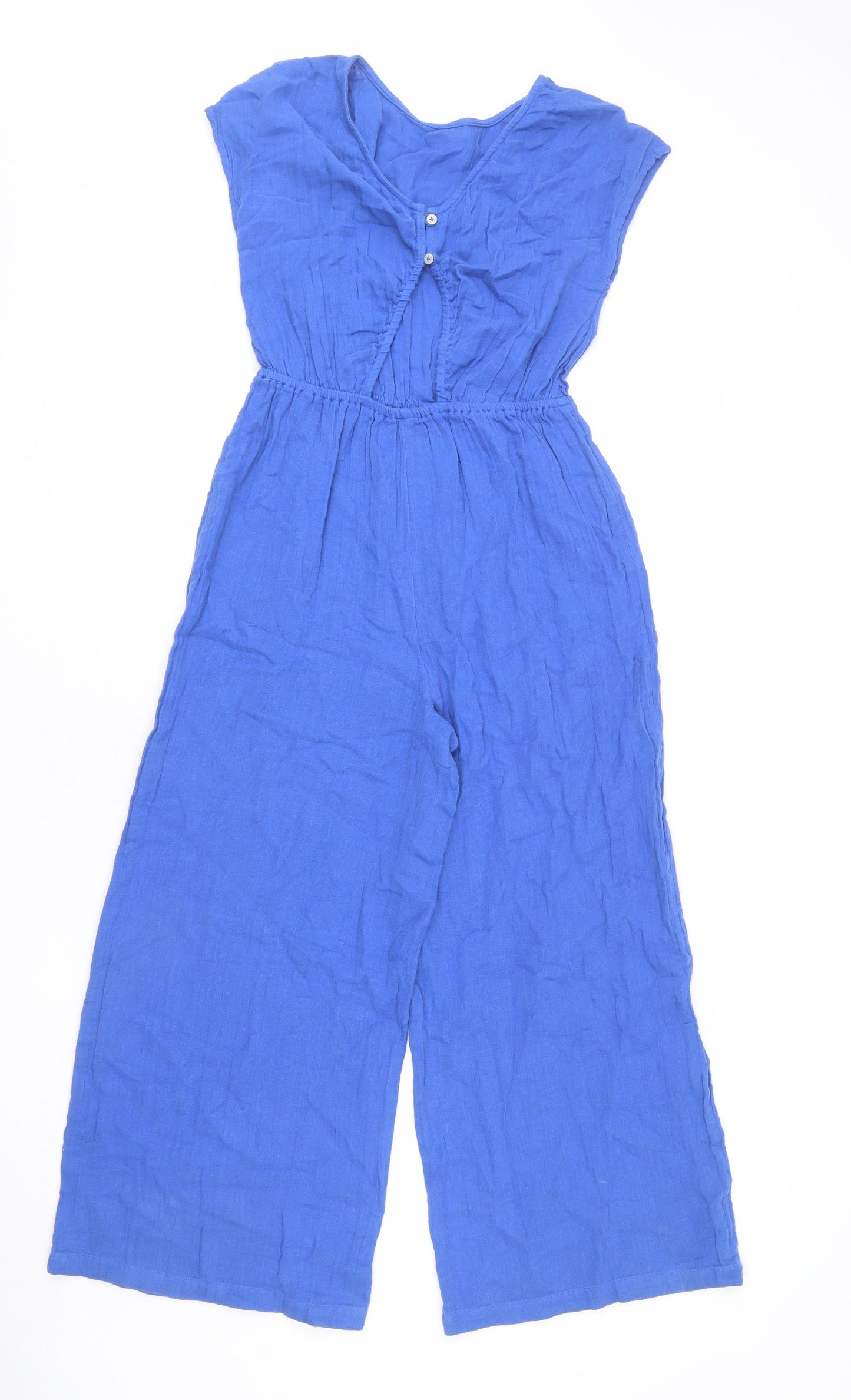 Marks and Spencer Girls Blue Cotton Jumpsuit One-Piece Size 11-12 Years L23 in Button - Cut Out Detail