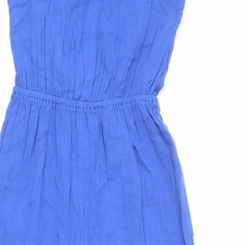Marks and Spencer Girls Blue Cotton Jumpsuit One-Piece Size 11-12 Years L23 in Button - Cut Out Detail
