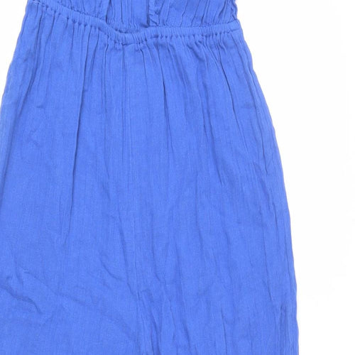 Marks and Spencer Girls Blue Cotton Jumpsuit One-Piece Size 11-12 Years L23 in Button - Cut Out Detail