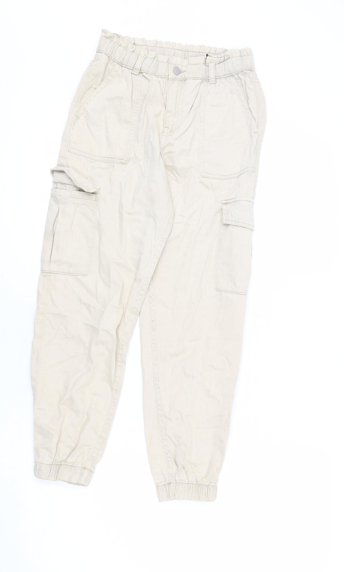 Marks and Spencer Girls Beige Lyocell Cargo Trousers Size 10-11 Years L24 in Regular Zip