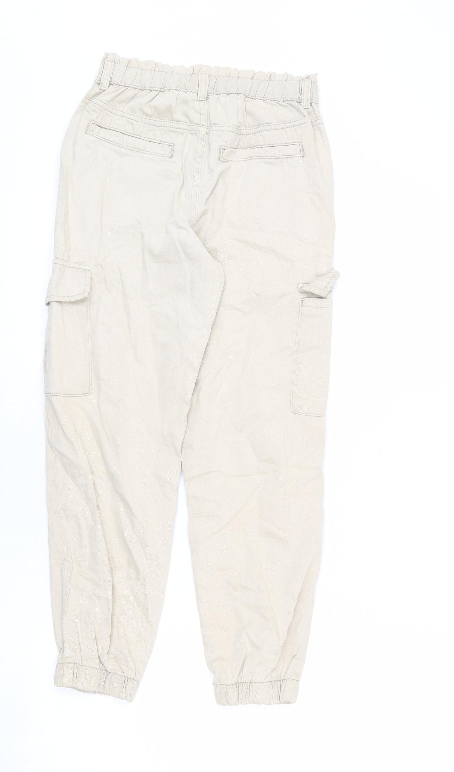 Marks and Spencer Girls Beige Lyocell Cargo Trousers Size 10-11 Years L24 in Regular Zip