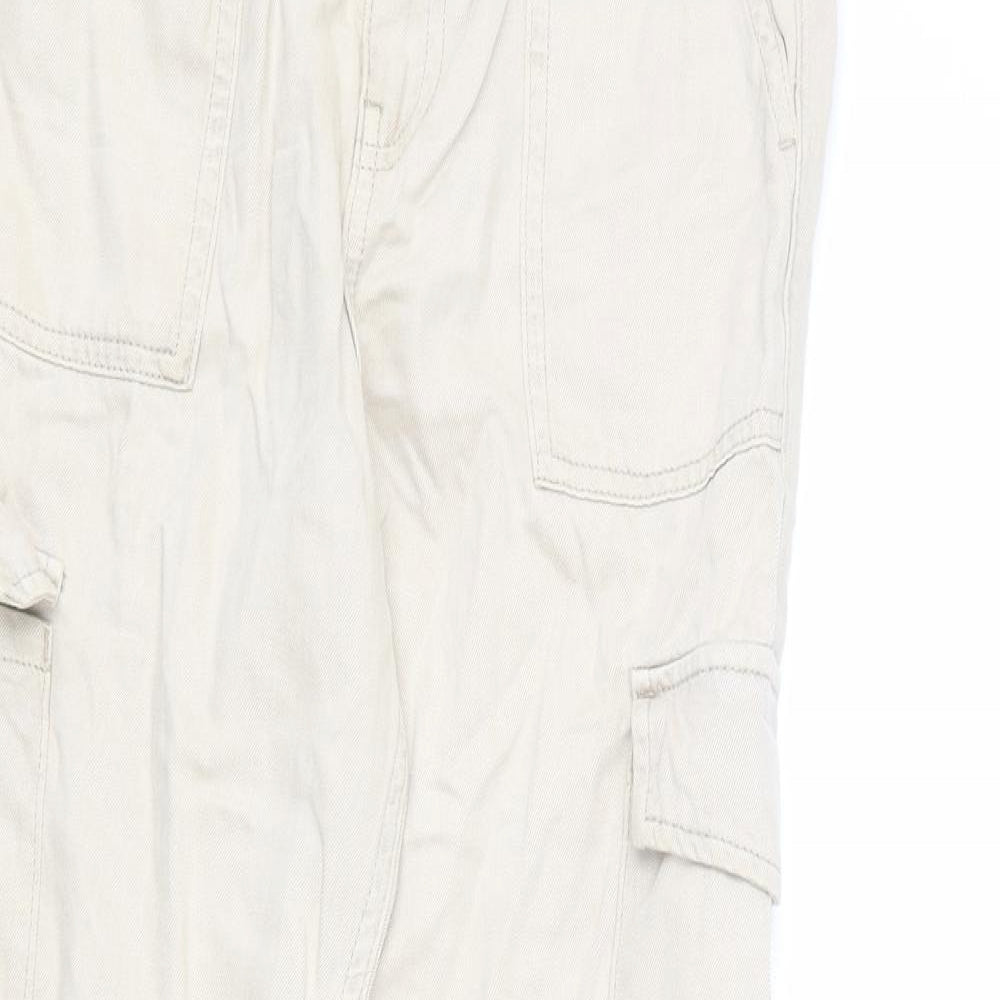Marks and Spencer Girls Beige Lyocell Cargo Trousers Size 10-11 Years L24 in Regular Zip