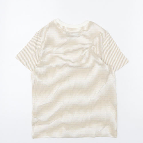 Marks and Spencer Boys Beige Striped Cotton Basic T-Shirt Size 8-9 Years Round Neck Pullover