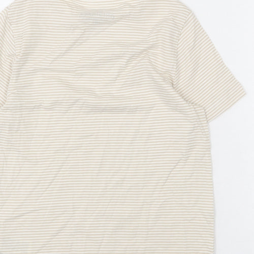 Marks and Spencer Boys Beige Striped Cotton Basic T-Shirt Size 8-9 Years Round Neck Pullover