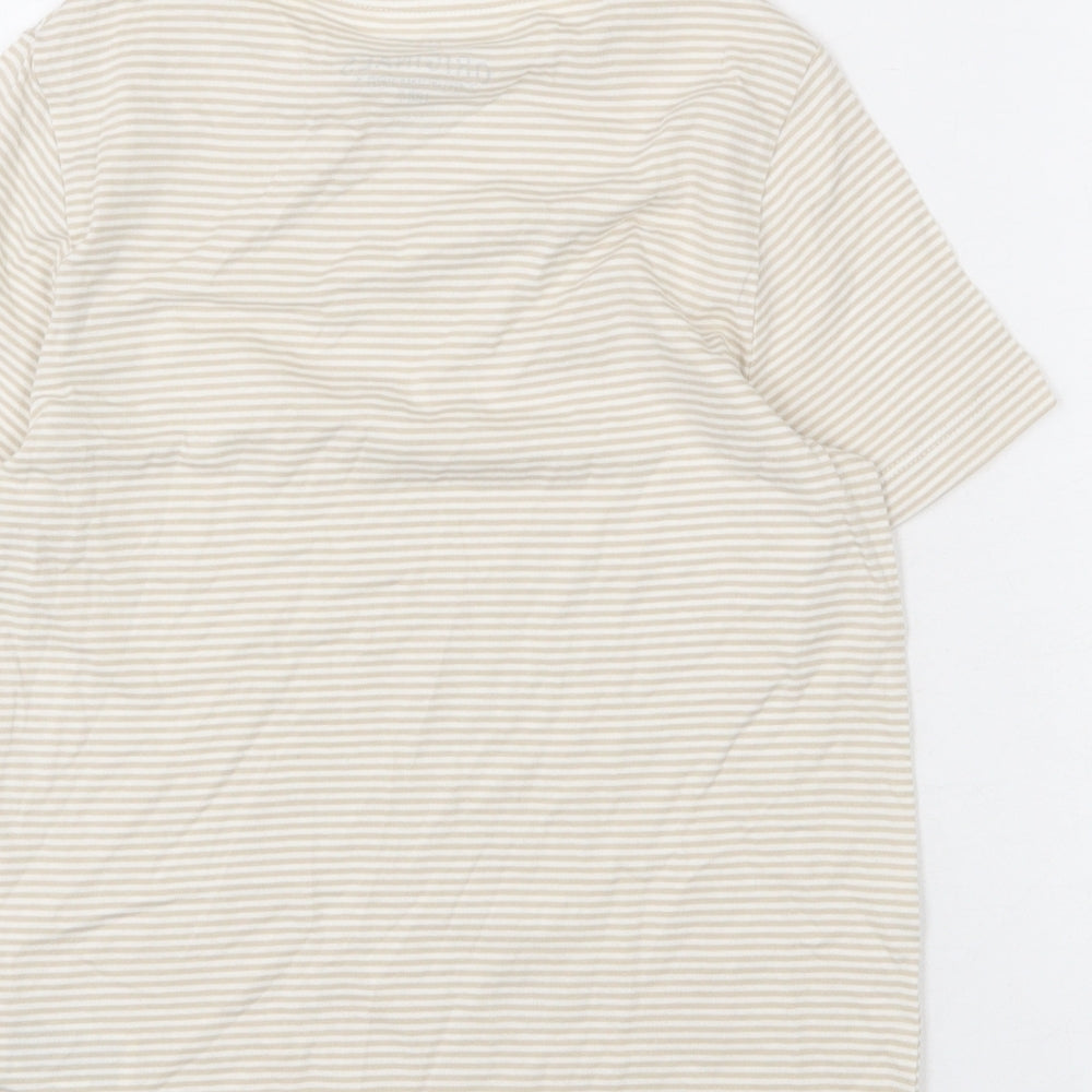 Marks and Spencer Boys Beige Striped Cotton Basic T-Shirt Size 8-9 Years Round Neck Pullover