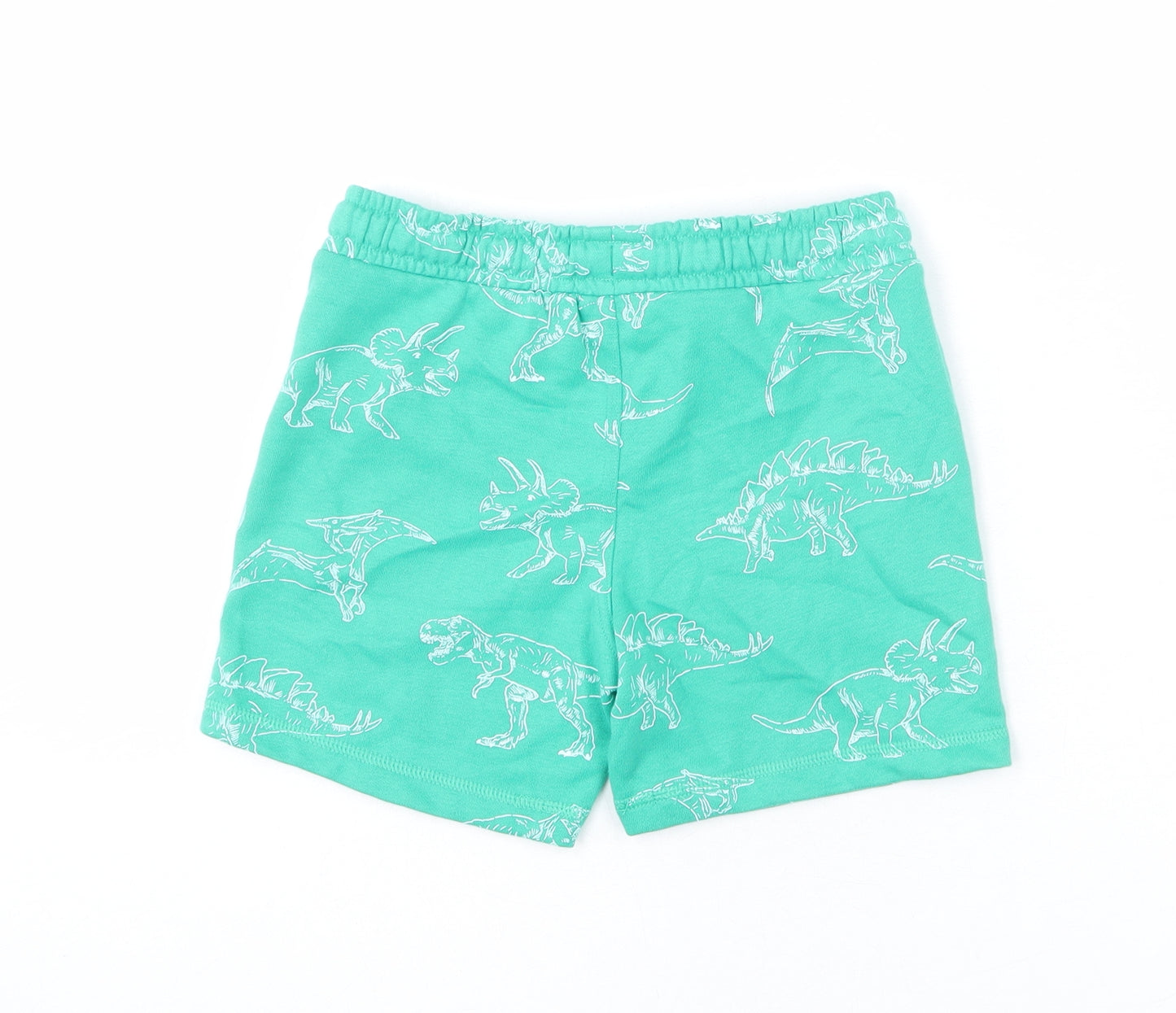 Marks and Spencer Boys Green Geometric Cotton Bermuda Shorts Size 5-6 Years Regular Drawstring - Dinosaur