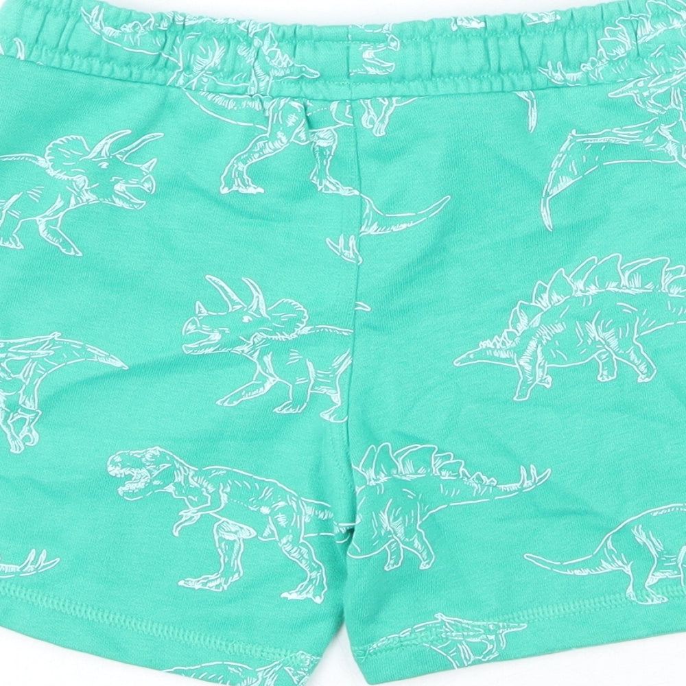 Marks and Spencer Boys Green Geometric Cotton Bermuda Shorts Size 5-6 Years Regular Drawstring - Dinosaur