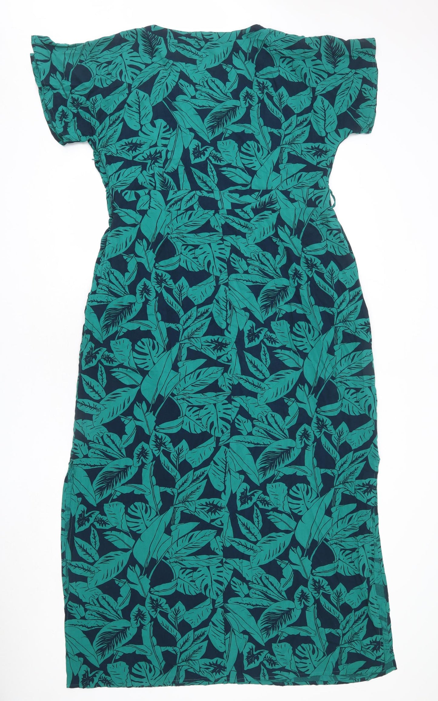 Bravissimo Womens Green Geometric Viscose Maxi Size 18 V-Neck Zip - Leaf Print, Side Slits